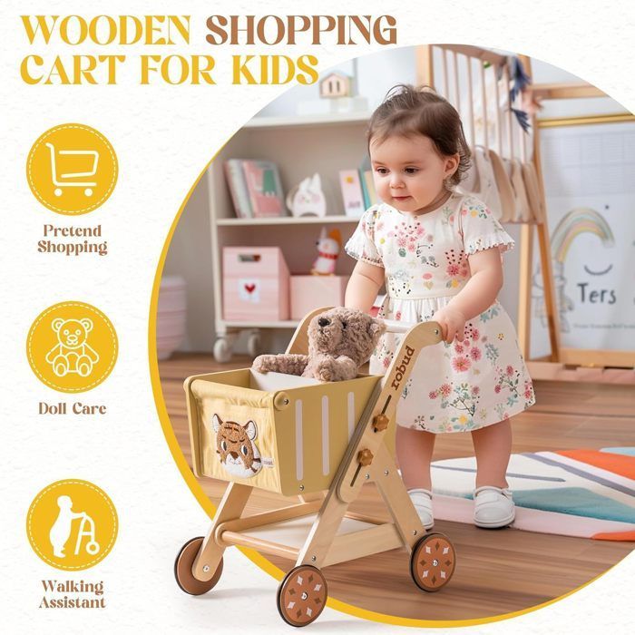 Andador para bebês - ROBOTIME ROBUD Carrinho de compras de madeira - Forest King