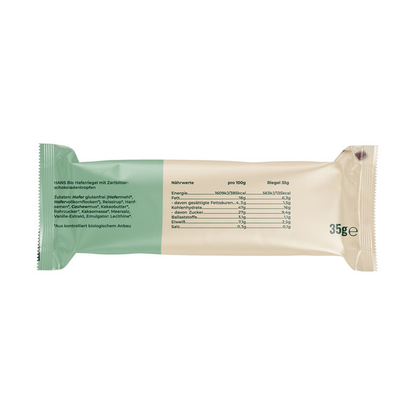 Vegane Bio kaurapatukka, suklaahippuja, 16 kpl setti (16 x 35 g = 560 g)