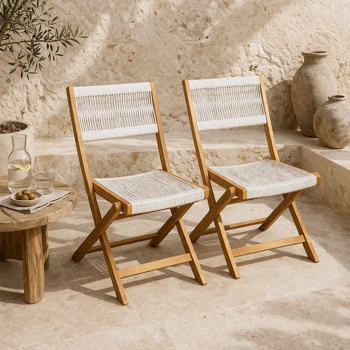 Lot de 2 chaises de jardin pliantes - AWANA - Bois d’acacia FSC - Cordage tressé - 52 x 48 x 85 cm