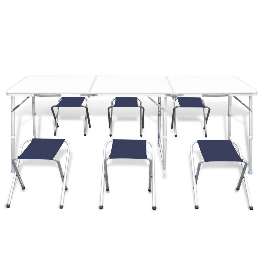 Mesa dobrável ajustável Vidaxl com 6 banquetas