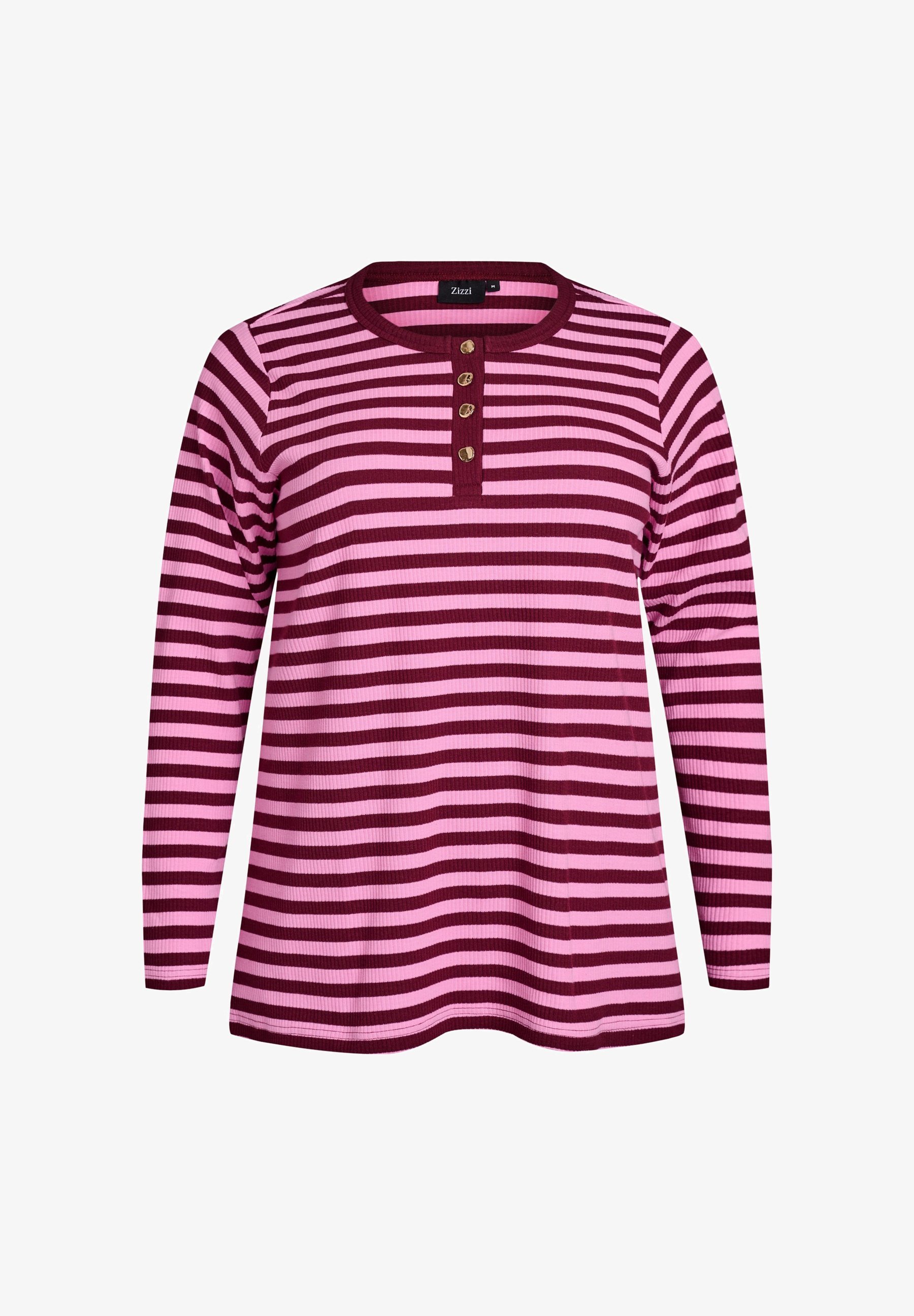 Zizzi STRIPED STRUCTURED - Blusa de manga comprida - rosa claro c martini
