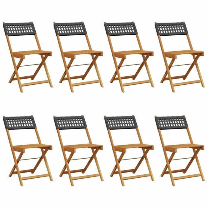 Cadeiras de jardim dobráveis - vidaXL - Conjunto de 8 - Preto - Rattan sintético - Madeira maciça de acácia - 41x52,5x80 cm
