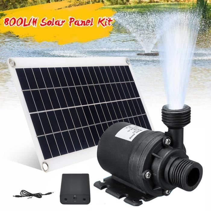 Bomba solar sin escobillas de 800 l/h y 50 W + panel de 43 × 20 cm – Ultra silenciosa, con una altura de elevación de 5 m, para estanques y fuentes de jardín.