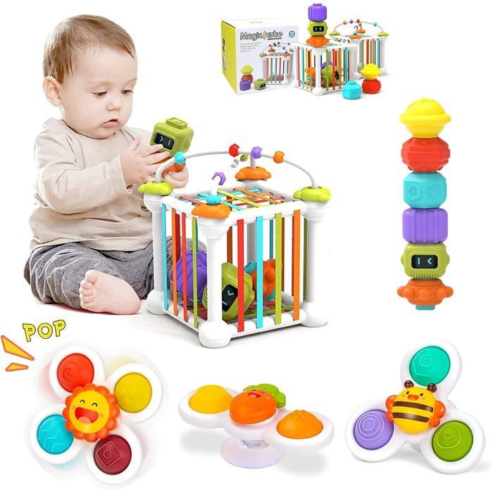 Jouets Montessori Jokooan pour bébés (12 pièces), jeux Montessori, cubes de motricité STEM, jouets éducatifs de tri de formes avec