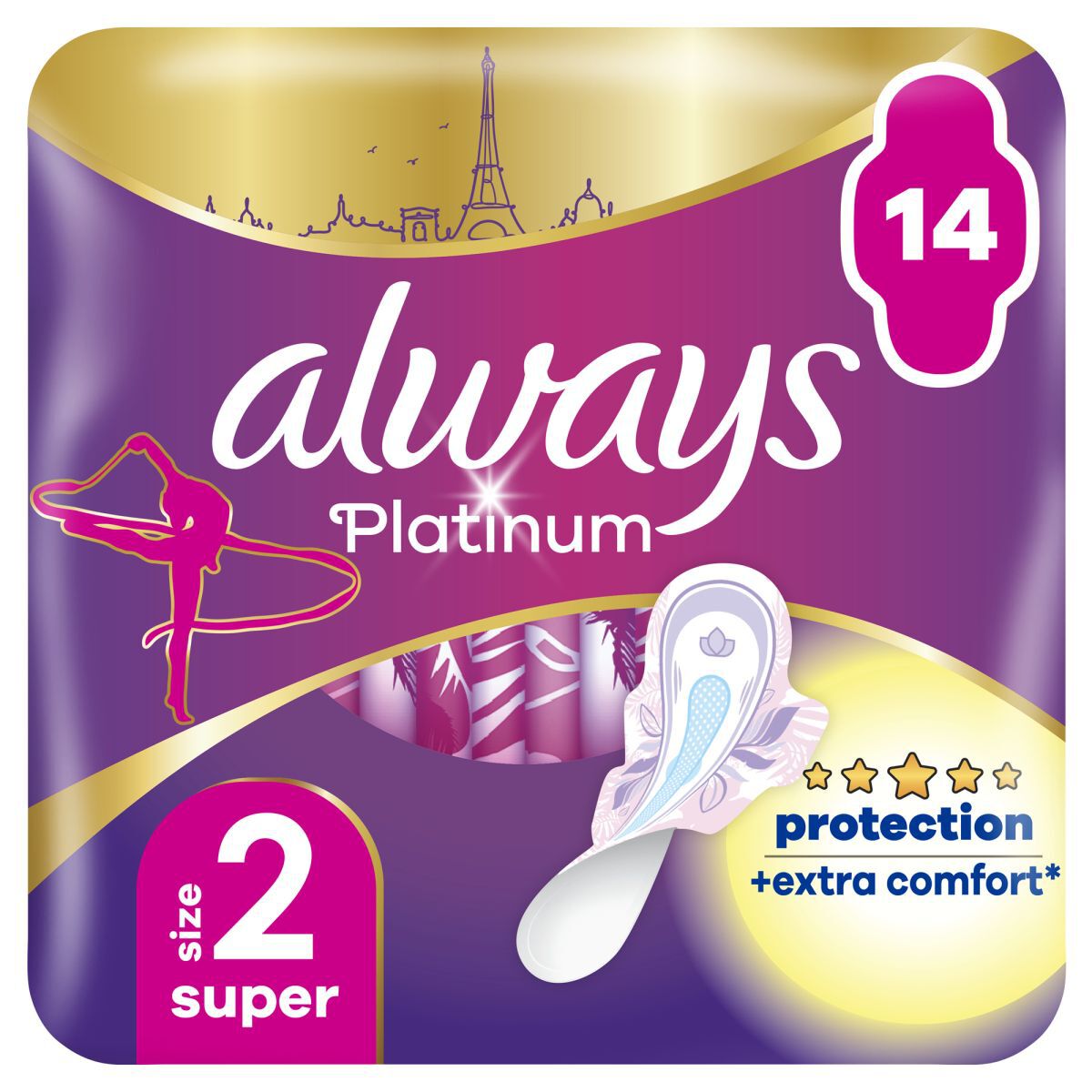 Always maandverband met vleugels, 14 stuks, platina.