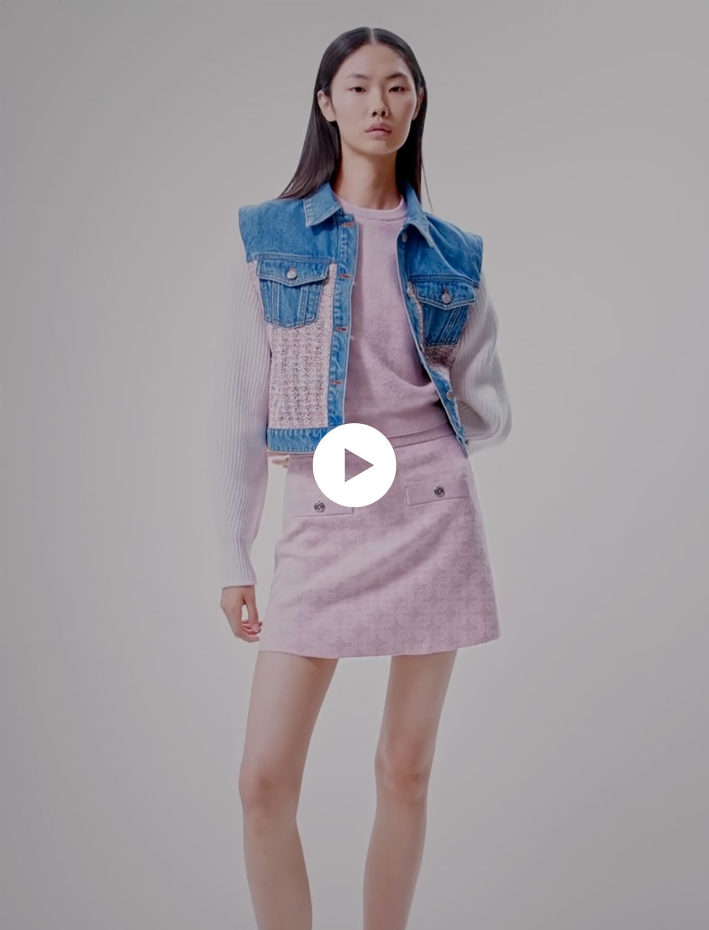 Kort jasje van denim en tweed - Rose/Ecru