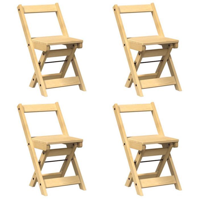 Sillas de comedor plegables Corona, juego de 4, madera maciza de pino.