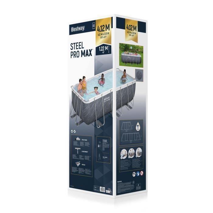 Kit Piscine hors sol tubulaire BESTWAY - Steel Pro Max - 412 x 201 x 122 cm - Rectangulaire (Filtre à cartouche, échelle, 1 cartouch