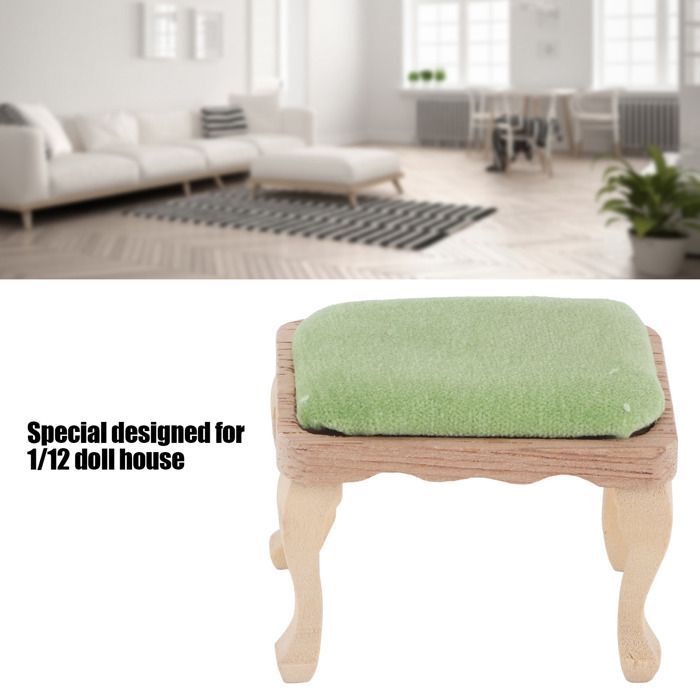 Taburete para casa de muñecas con cojín, simulación de mueble en miniatura, silla, modelo de mueble, escala 1/12