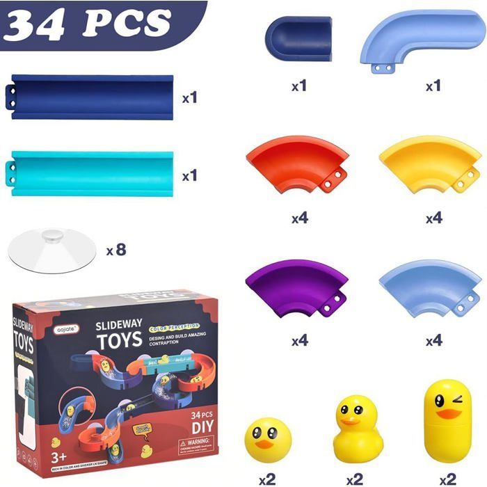 34-Piece Bath Toy Set, Bath Toys, Bath Toys for Children, Bath Games for Boys and Girls Ages 3-7, Wall-Mounted Shower Toys
