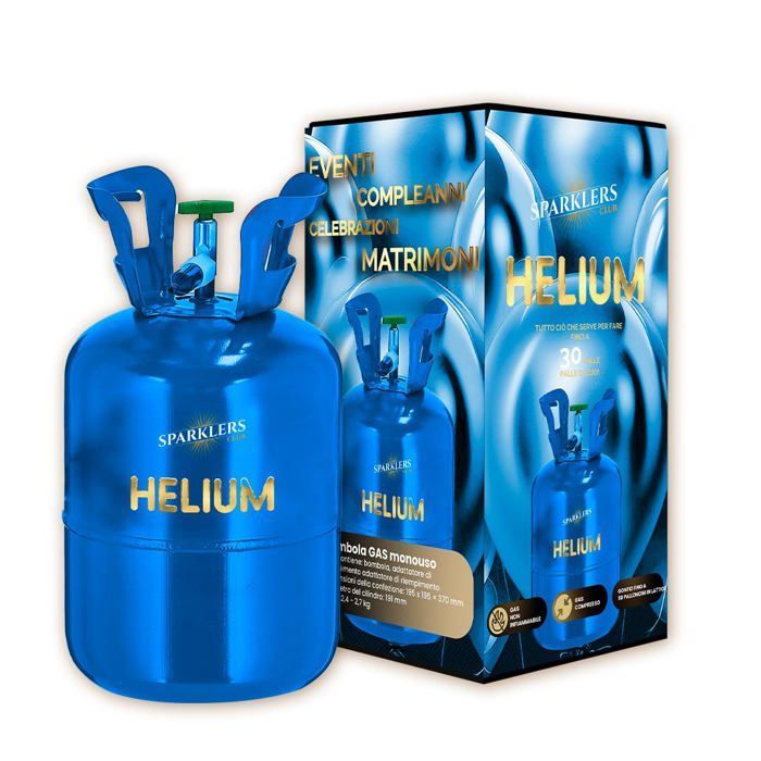 Inflation station for 30 helium balloons (99.9% gas) - Recyclable disposable cylinder, 0.20m³ capacity. Ideal for 30 balloons.