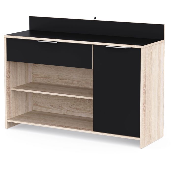 Kitchen sideboard - Raw oak and black finish - Contemporary - 1 door - MIKE - W 123 cm
