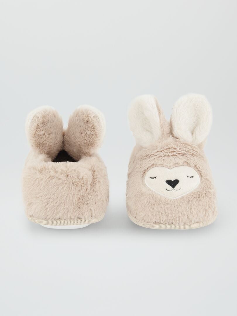 Pantuflas suaves con forma de conejo - BEIGE
