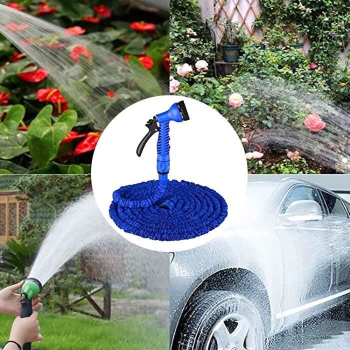 Manguera de jardín extensible JINZDASU de 30 m (100 pies) con pistola rociadora de 7 modos — Azul