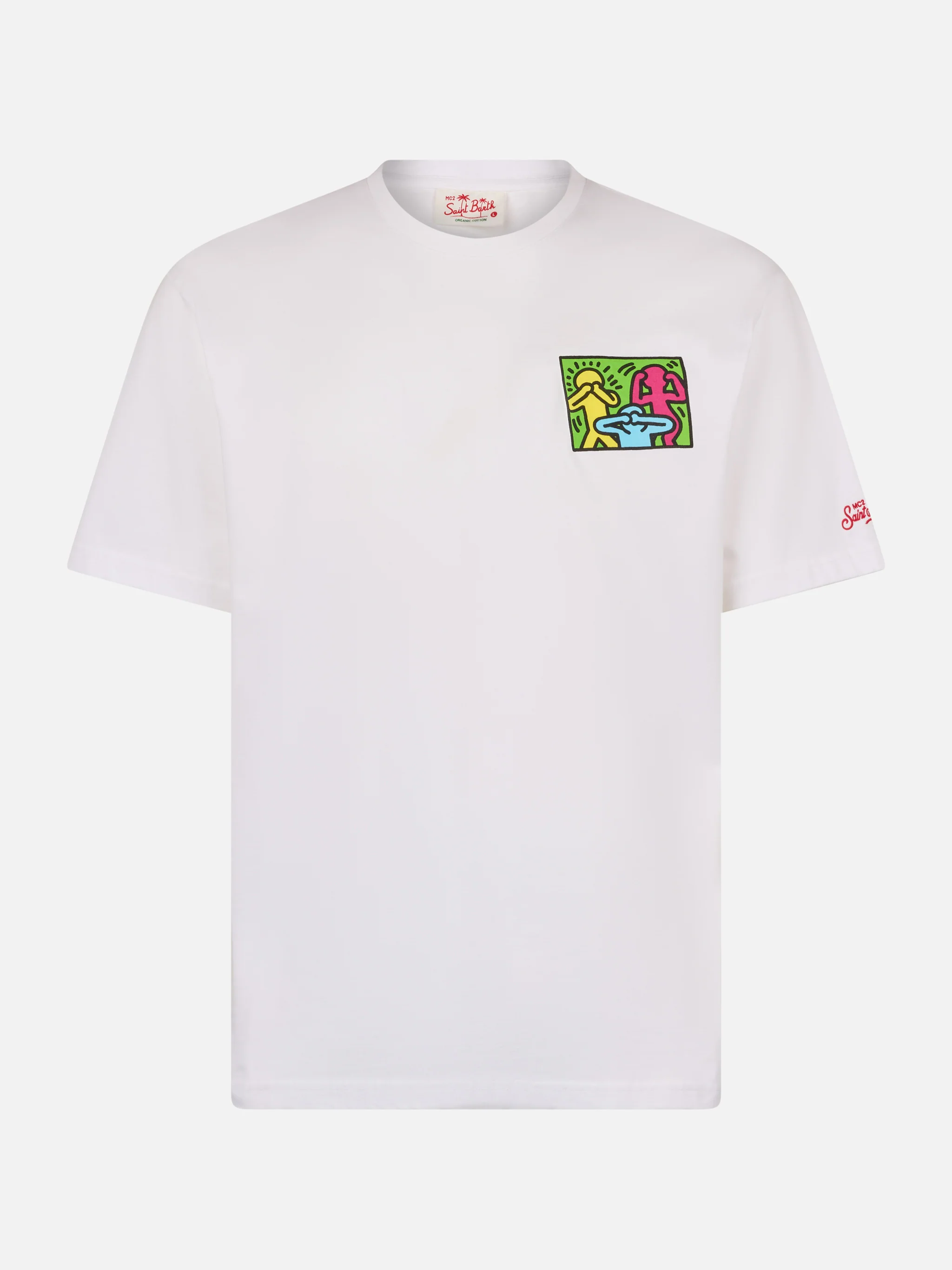T-shirt da uomo in cotone con stampa fronte e retro del disegno Keith