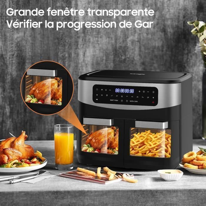 Friteuse Sans Huile  Dual Zone 12L 2200W Air Fryer - Séparateur Amovible -  XXL Friteuse à Air  - 10 Programmes, Recette