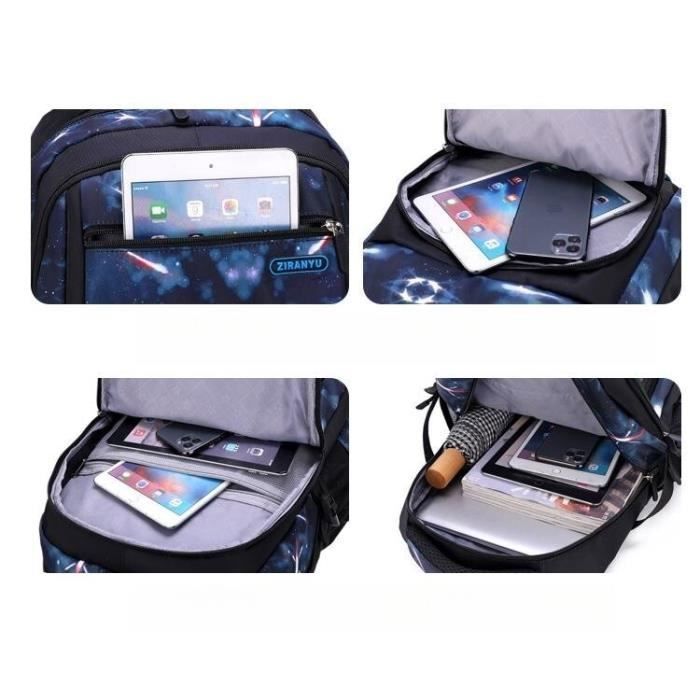 Cartable à roulettes Garcon,Sac à Dos Cartable Étudiants 8 9 10 11 12 13 14 Ans CE2 CM1 2 6E,Style ciel étoilé noir et bleu-4PCS