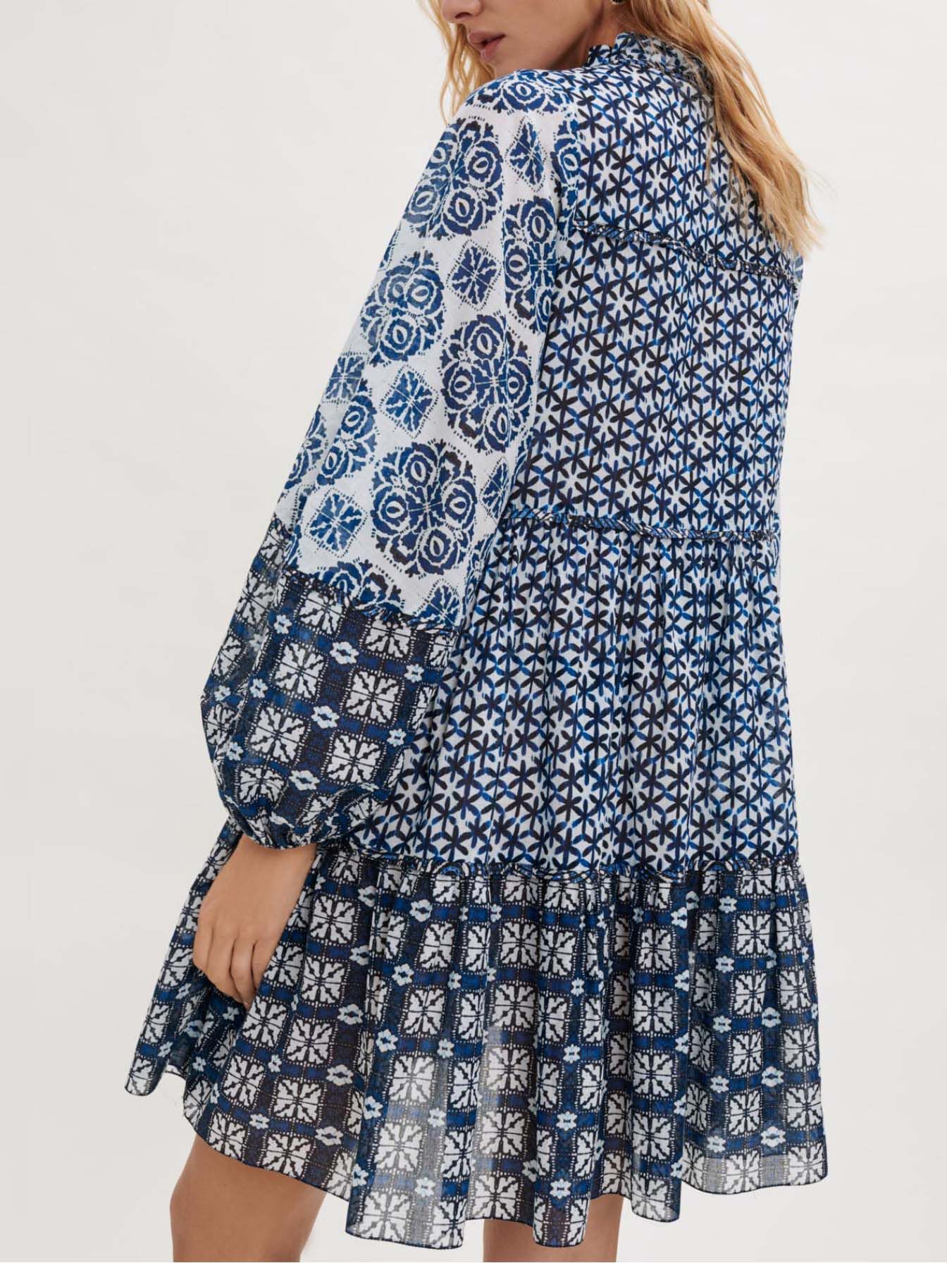 Rochie din voal de bumbac-indigo