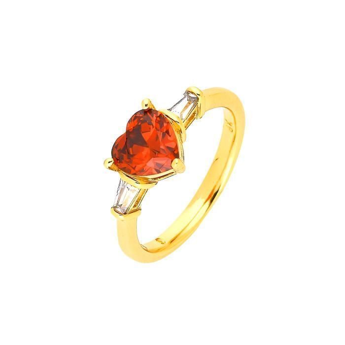 Anillo - Mujer - Corazón - Cristal - Rojo - Chapado en oro amarillo de 18k - 3 micras - Tallas 52 a 58