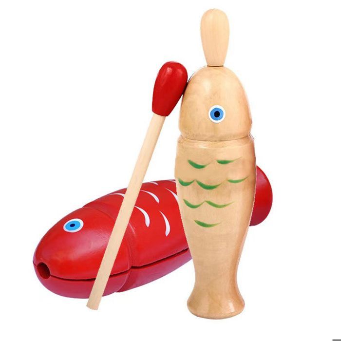 Percussion Instrument Guiro en bois 2pcs 15cmx5cm Type de poisson Matériau bois instruments de musique pour enfants early learning