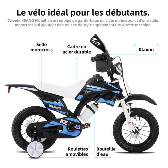 Vélo enfant JOYSTAR - 12 pouces - Vélo de type moto - Convient aux enfants de 2 à 4 ans - Avec stabilisateurs - Bleu