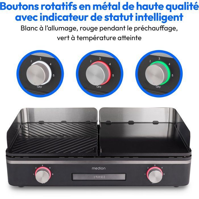 Piastra elettrica MEDION - MD12027 - Doppia zona di cottura - 52,1 x 28,4 x 10,2 cm - 2400 W