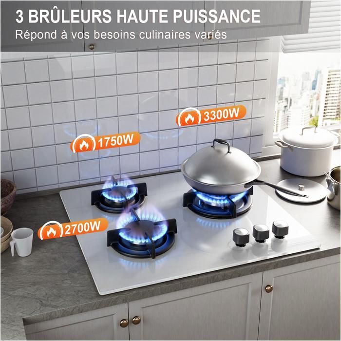 Gaskookplaat - ISEASY - 3 branders - Wit - 60x51 cm - Aardgas/Propaan/Butaan