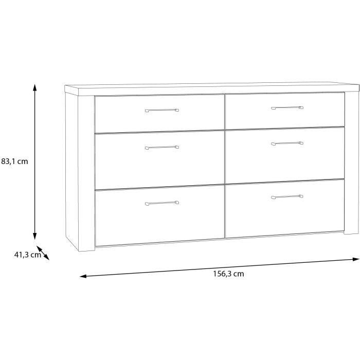 Commode NELLEKE  6 Tiroirs - Décor cachemire et bois - L156,3 x P41,3 x H83,1 cm
