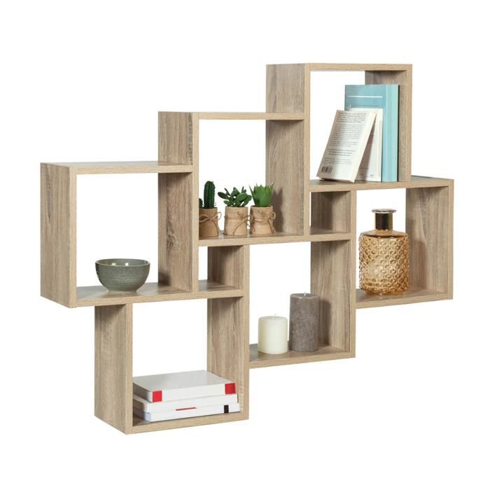 IDMARKET Etagère murale double position LUCAS bois façon hêtre