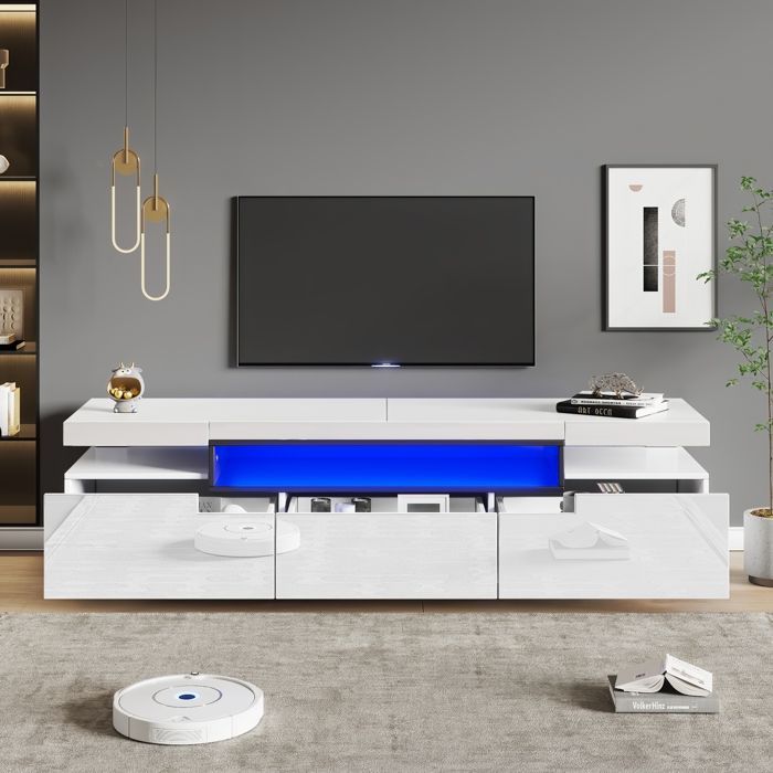 Tv-meubel van 160 cm met ledverlichting - 3 lades - geschikt voor tv's van 70-79 inch - wit
