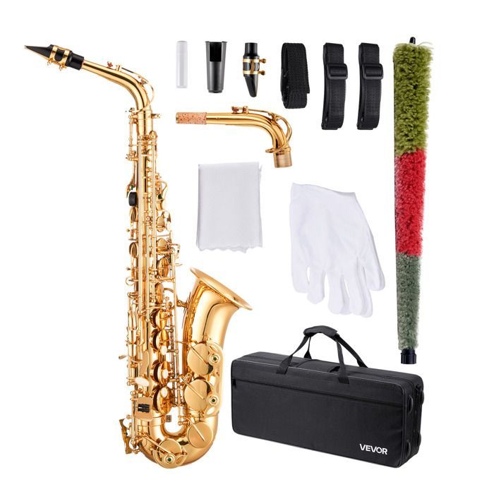 Saxofón alto en mi bemol - VEVOR - Kit de saxofón para principiantes en latón resistente - con estuche de transporte - boquilla - correas