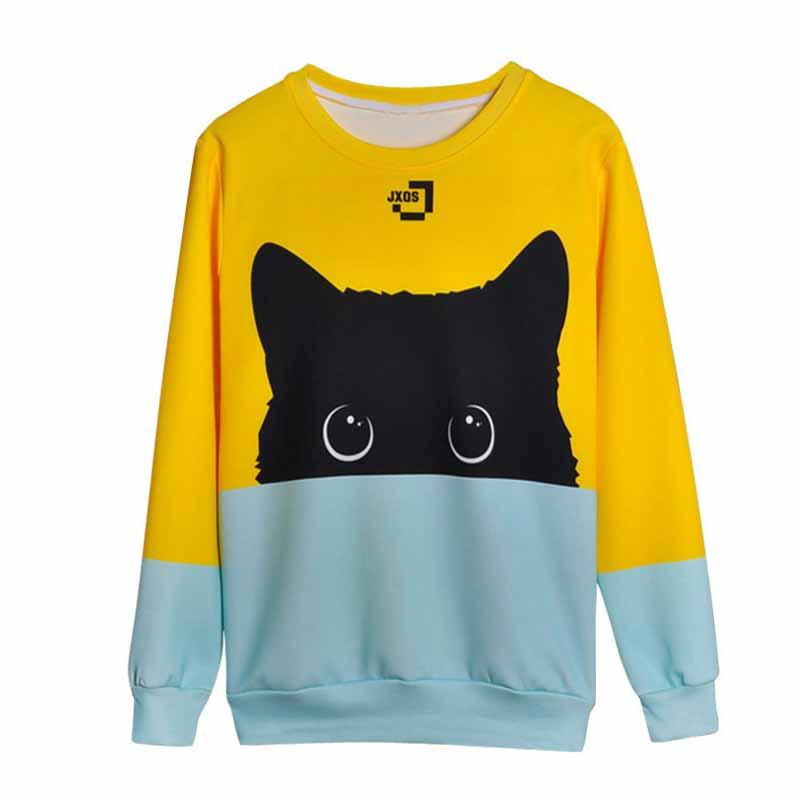Sweat-shirt à imprimé chat mignon, style kawaii, pour femme, pull-over, collection automne-hiver, manches longues
