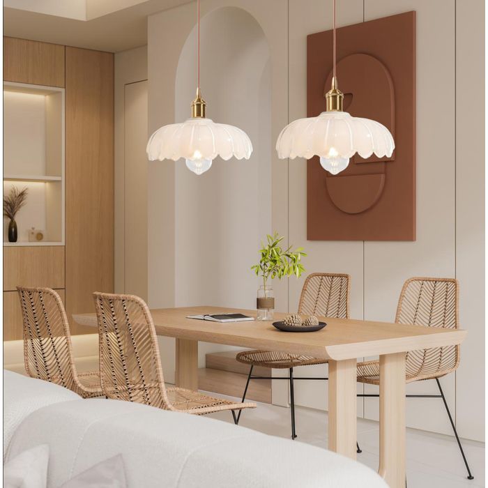 iDEGU Modern Glass Pendant Light, 25cm Vintage Ceiling Lamp with Floral Design Shade, E27 Ceiling Light for Living Room and Bedroom