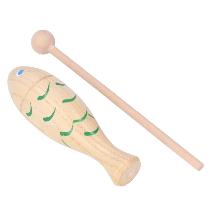 Instrumento de percusión con forma de pez, instrumento musical portátil de madera para niños y bebés.