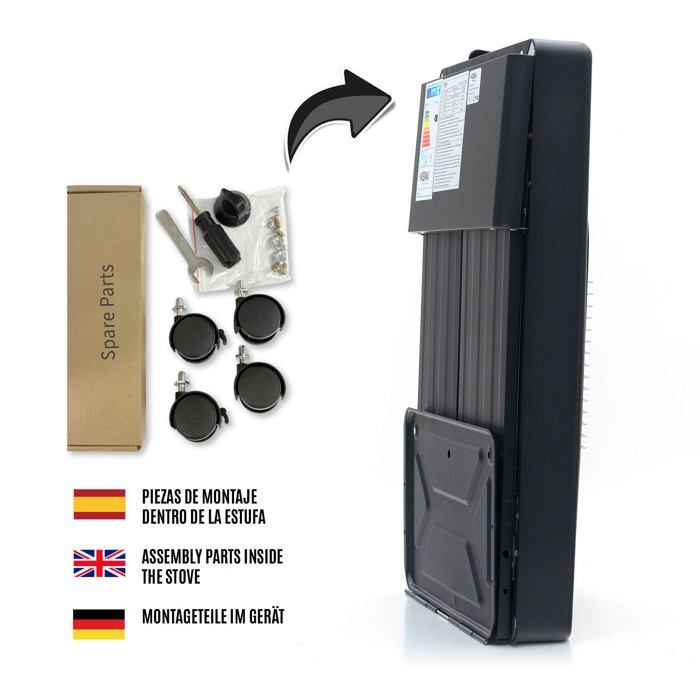 Cocina de gas catalítica de butano Kekai New Slim, plegable, 42x26x73cm | Potencia 1500W/4200W | Certificado energético A | 4 ruedas
