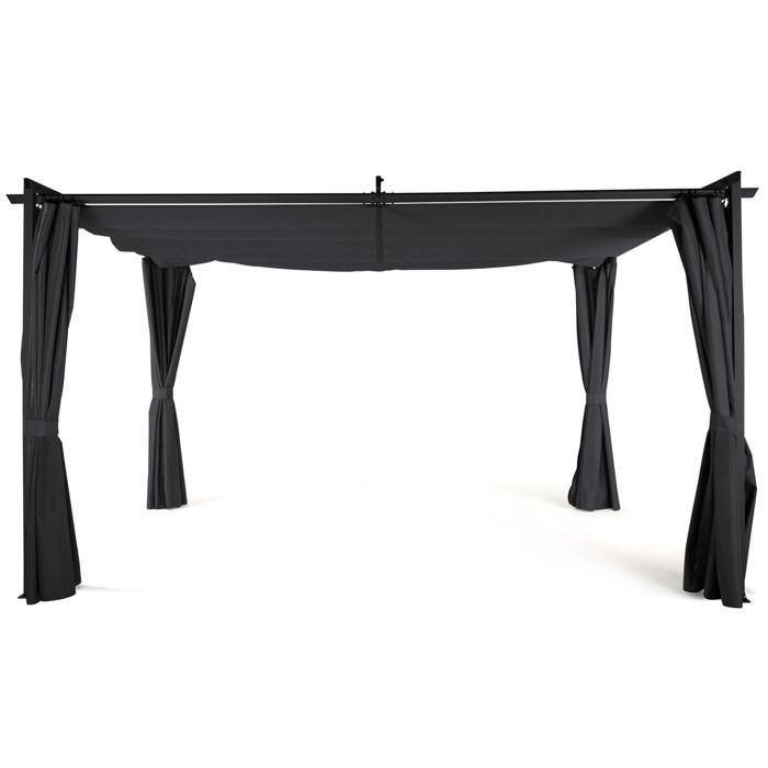 IDMARKET Pergola édition limitée toit rétractable 3x4 M et 4 rideaux gris anthracite