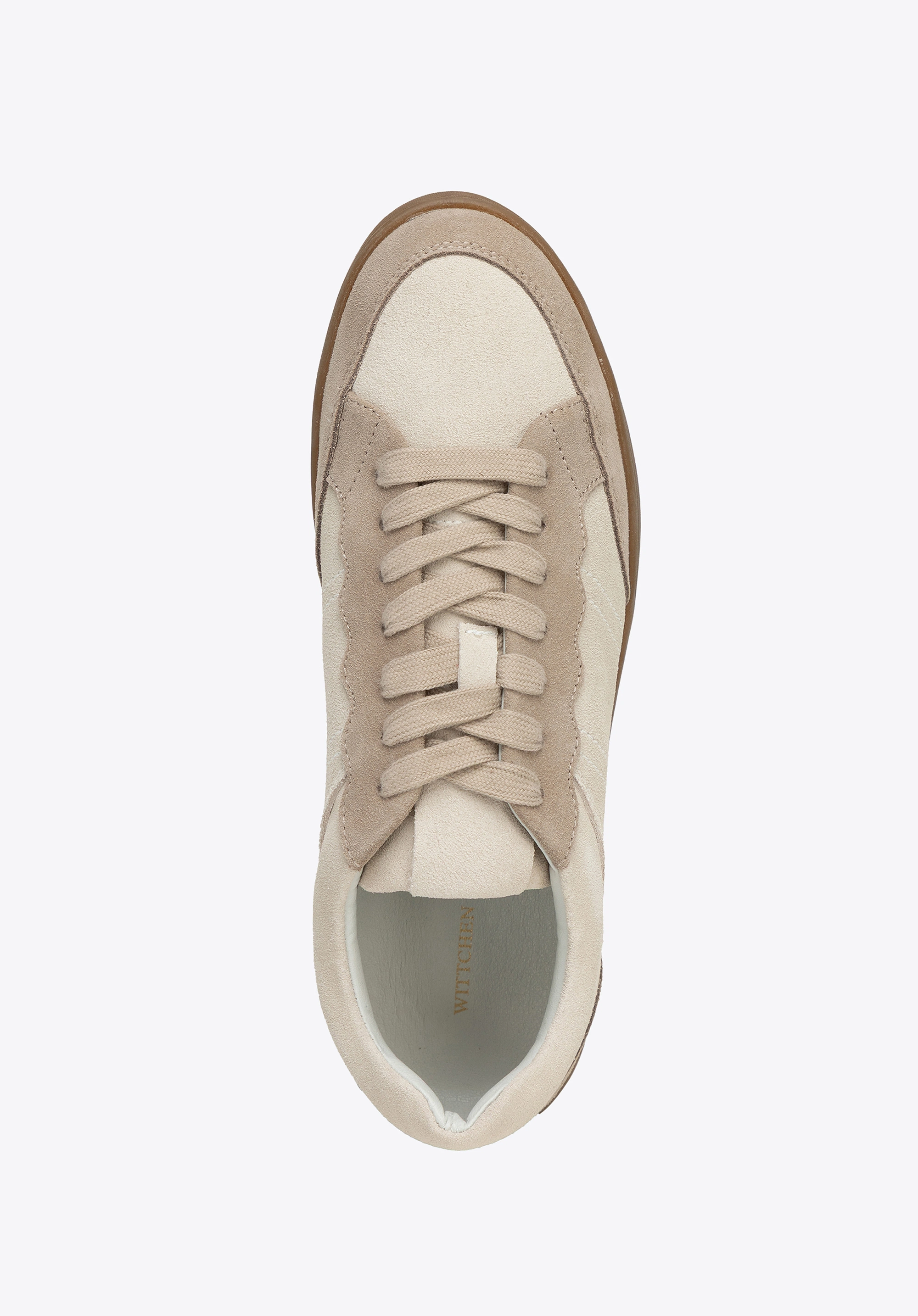 Zamszowe sneakersy z kontrastowymi elementami beżowe
