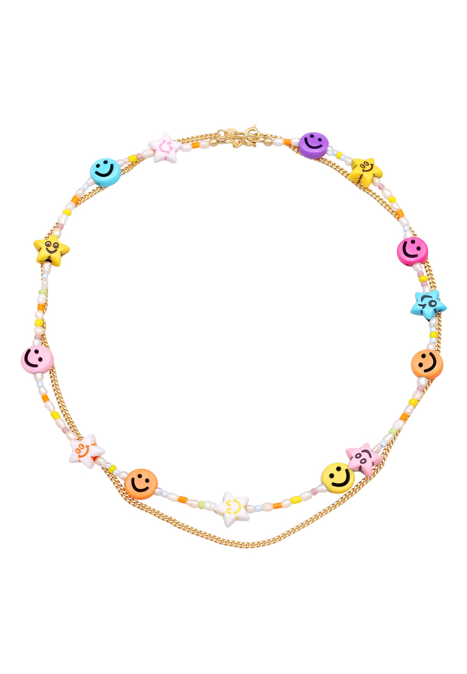 Elli Femmes Couches avec Smiling face Tendance avec Perles de Culture d'Eau Douce en argent sterling 925 plaqué or