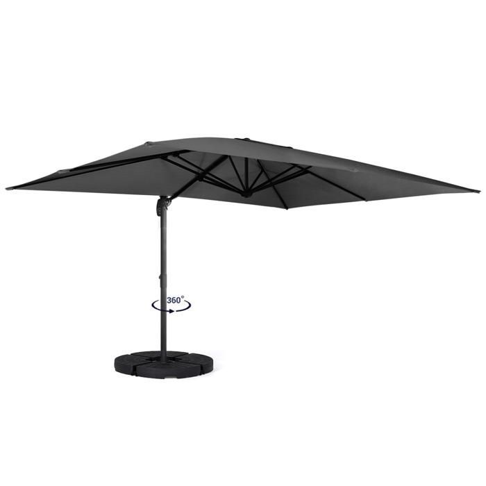 IDMARKET CALVI 3x4m Grijze Kantelbare Draaibare Parasol met 4 Voetplaten en Hoes