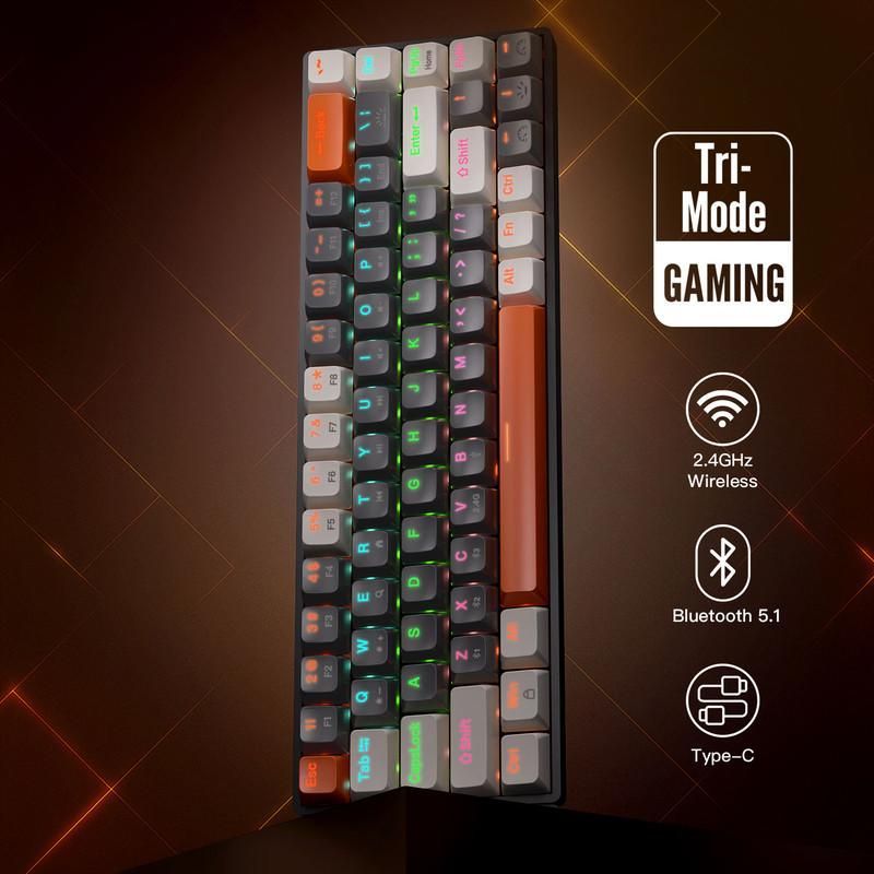 65% kabellose mechanische Gaming-Tastatur, eleBite®, Anti-Ghosting, RGB-Beleuchtung, Multimedia-Tasten, PC/Mac/PS4-kompatibel, QWERTY-Layout, 1800 mAh