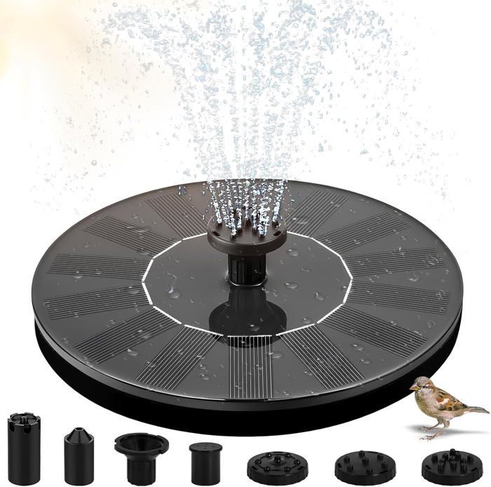 Fontaine Solaire Exterieure de Jardin, 1.4W Fontaine de Bain D'oiseaux Solaire avec 7 Buses pour Bassins D'agrément Bassin