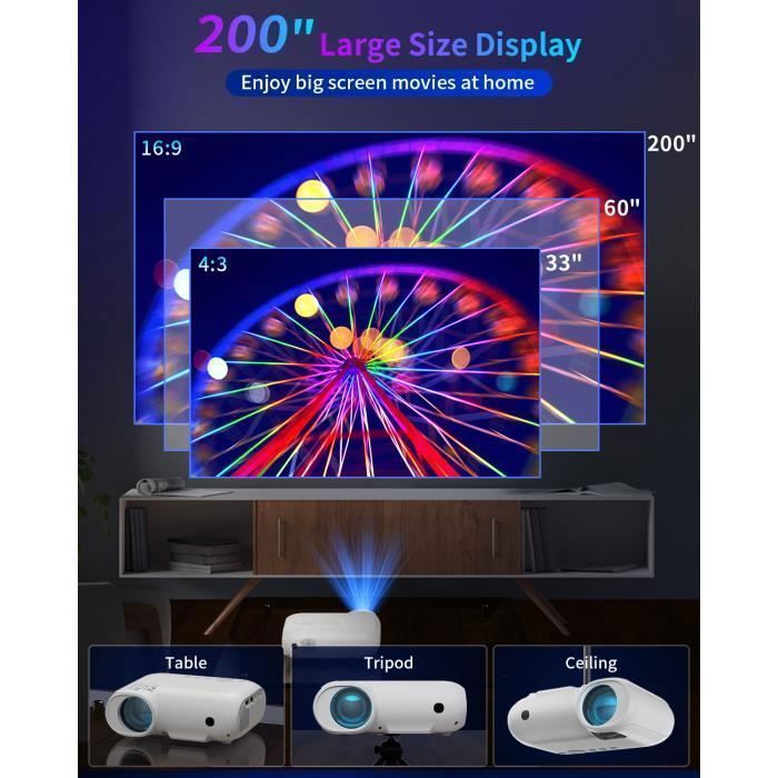 Yoton Y7 Projector - Native 1080P - 9000 Lumens - WiFi 5G Bluetooth - Keystone Zoom - Carrying Case