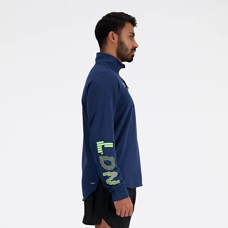 Ανδρικό T-Shirt London Edition με Γραφικά NB Heat Grid και Μισό Φερμουάρ - NB NAVY