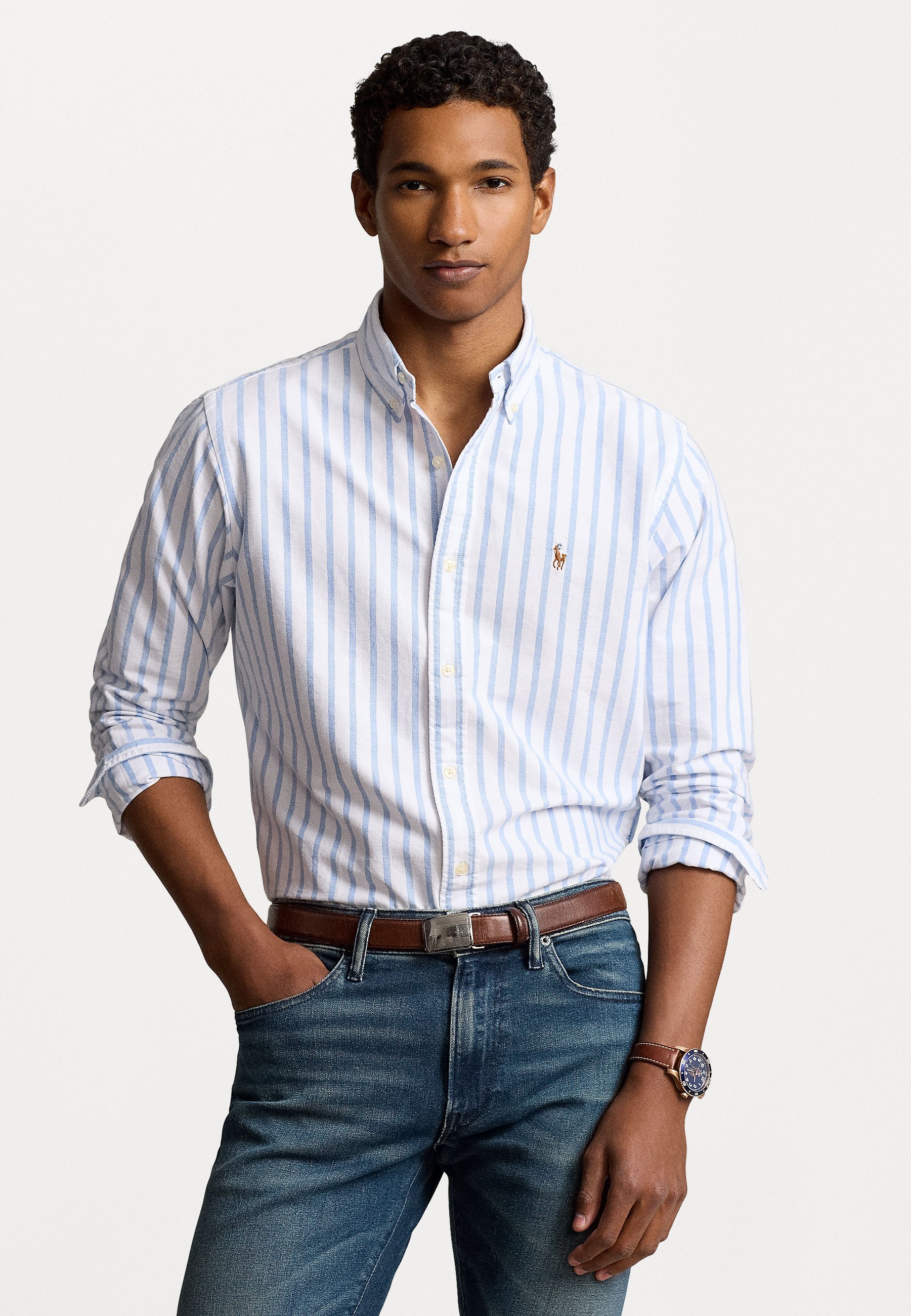 Polo Ralph Lauren STRIPED OXFORD SHIRT - Skjorte - white/blue