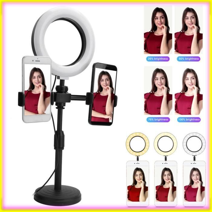 Soporte para teléfono con anillo de luz LED Keenso con clips ajustables para proyector de vídeo doble