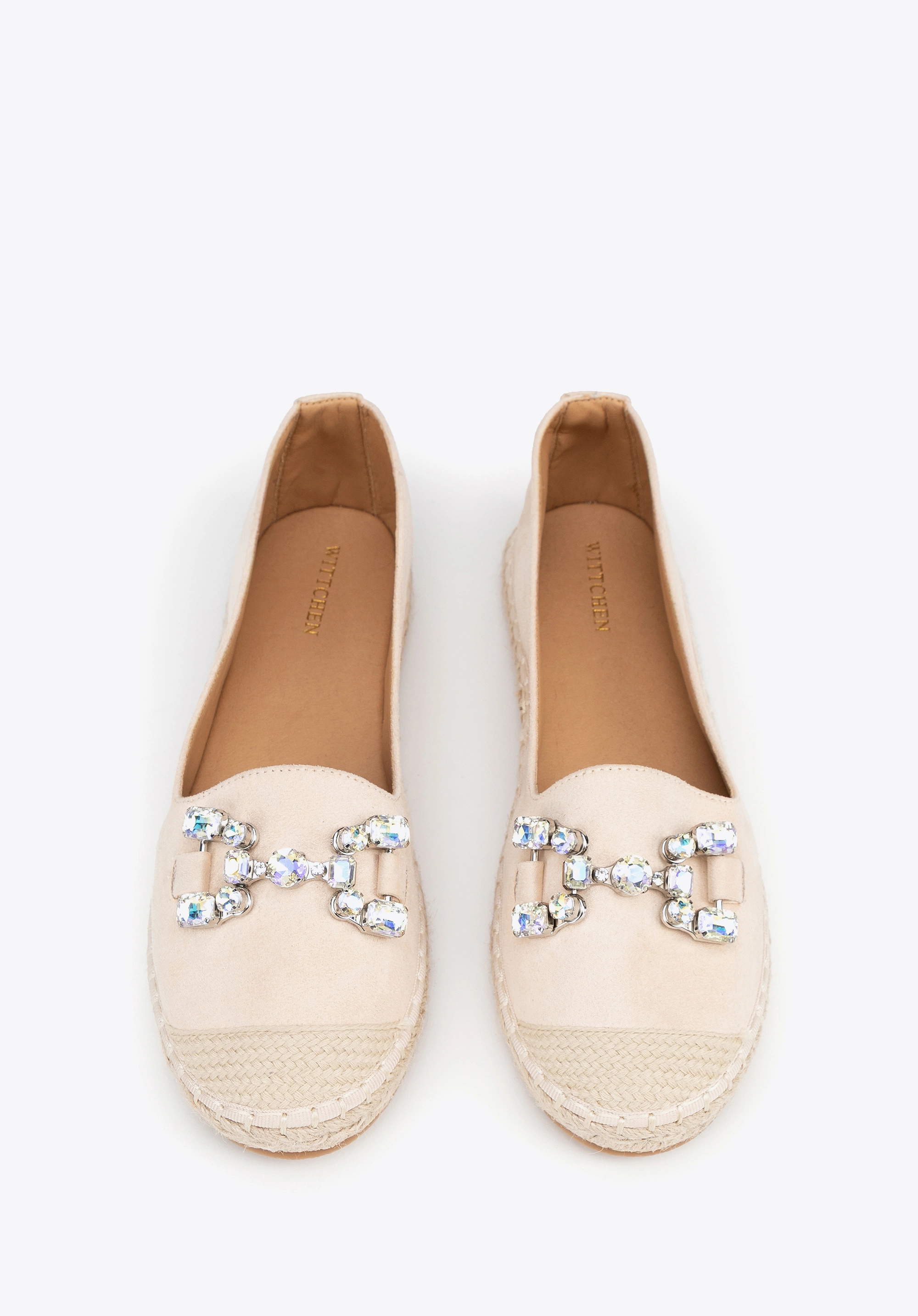 Damskie espadryle z biżuteryjną ozdobą jasny beż