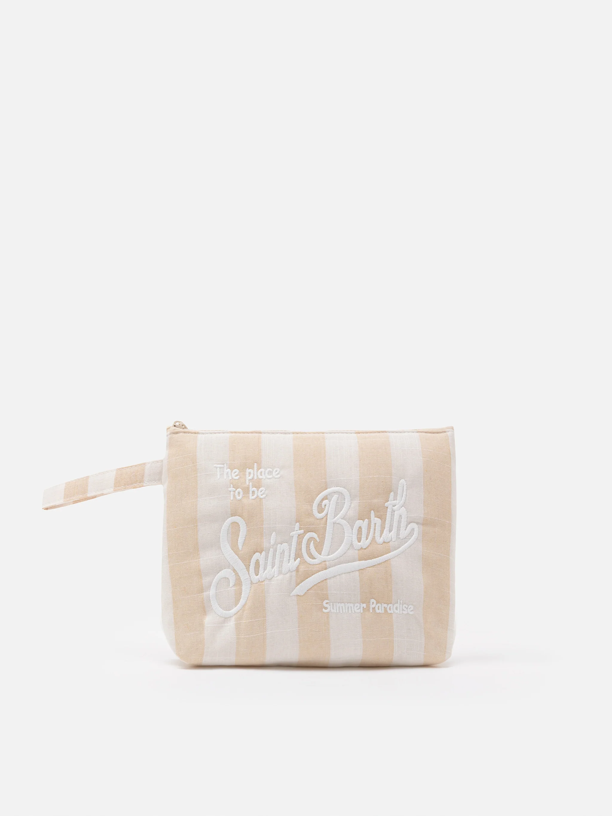 Aline Soft L clutch tas van katoen en linnen met streepjesprint.