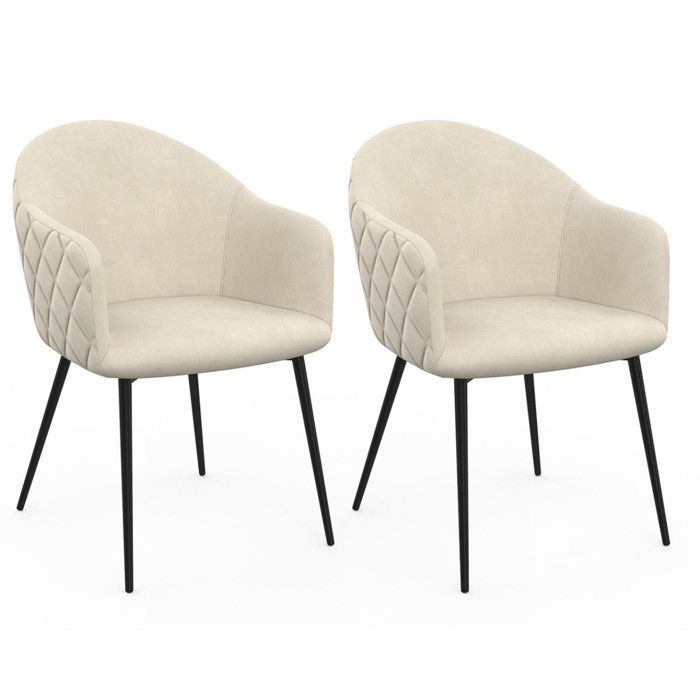 IDMARKET Lot de 2 chaises de salle à manger MOLY en velours beige