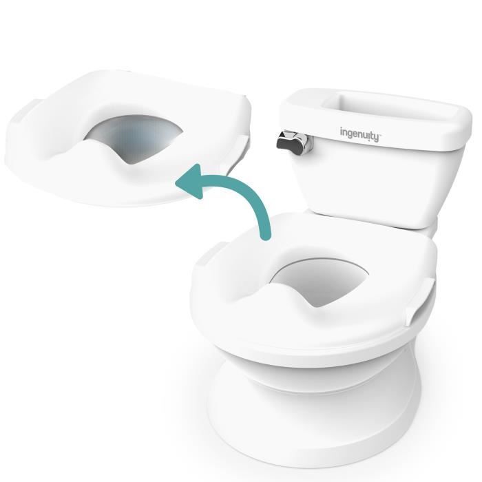 Ingenuity Mini WC per bambini con riduttore per sedile incluso, scarico musicale e vano porta salviettine integrato, bianco