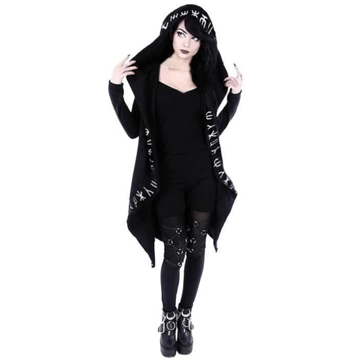 Sudadera para mujer - FUNMOON - Estampado retro punk - Manga larga - Cuello con capucha - Negra